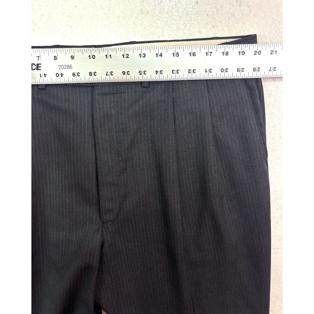 vtg Chaps Ralph Lauren 48L 40x30 Charcoal Pinstripe 2pc Pant Suit Pleated Cuffed